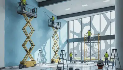 Troy, MI commercial painters applying durable exterior coating to a business building