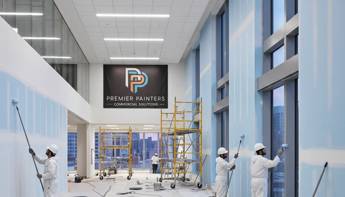 Commercial painting crew applying durable coatings at a Troy, MI business property