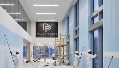 Commercial painting crew applying durable coatings at a Troy, MI business property