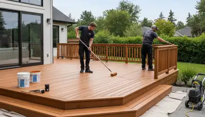 Deck painting in Troy, MI by Troy Paint Pros for durable wood deck protection and curb appeal