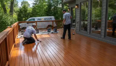 Deck staining in Troy, MI to protect wood from moisture, UV damage, and freeze-thaw weather