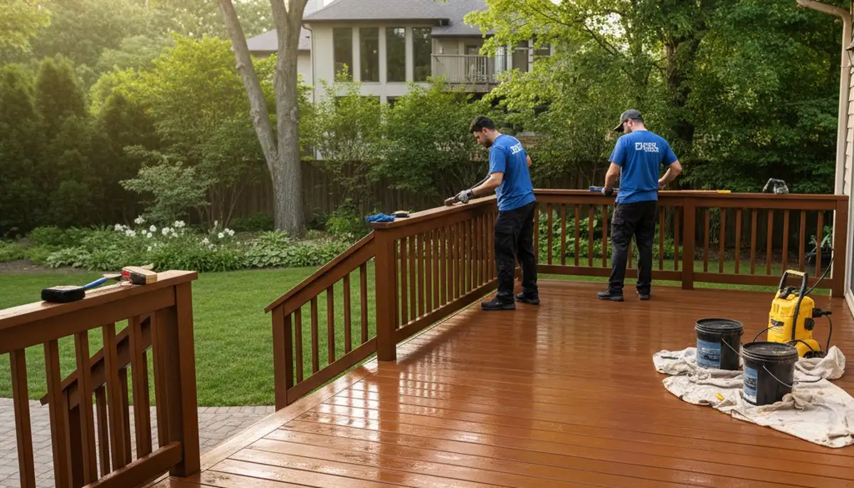 Deck staining service in Troy, MI protects wood from Michigan weather by Troy Paint Pros