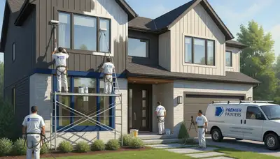 Exterior house painting in Troy, MI by Troy Paint Pros on a suburban home exterior